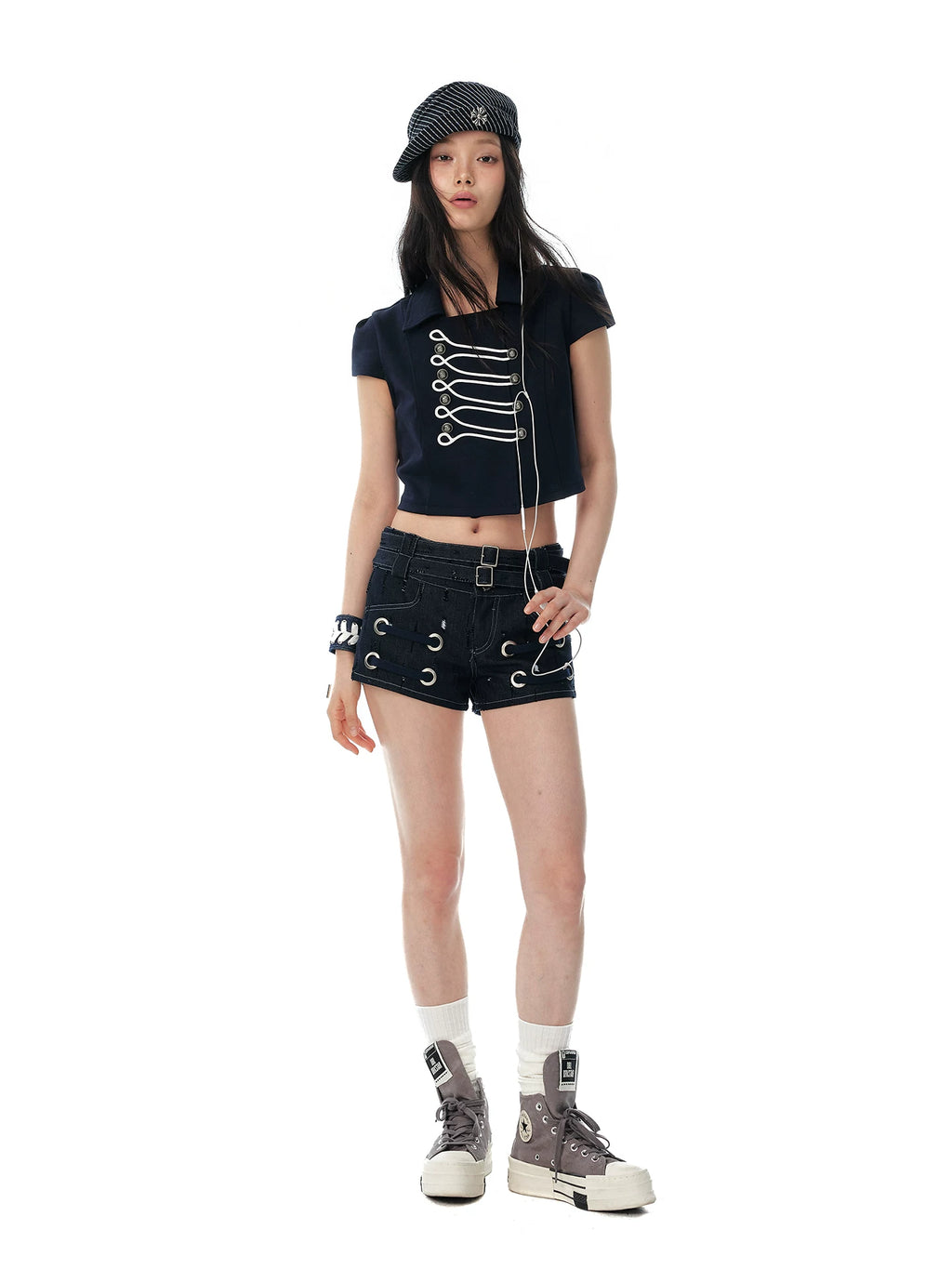 JIKOO Double-breasted Lapel Waist Short Shirt