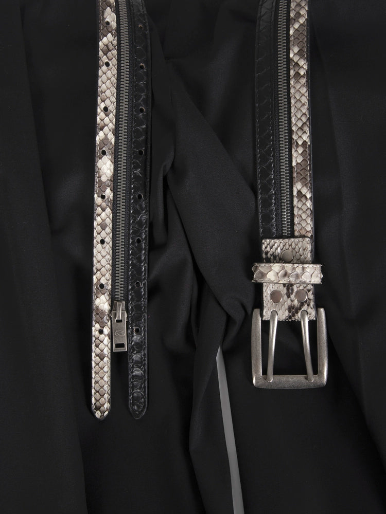 VOWPROGRESS Python Leather Zipper Belt