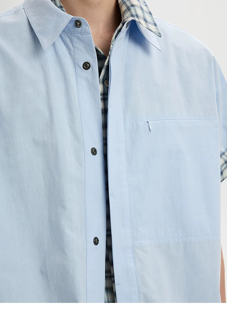BUTTBILL Hem Elastic Cotton and Linen Short-sleeved Shirt