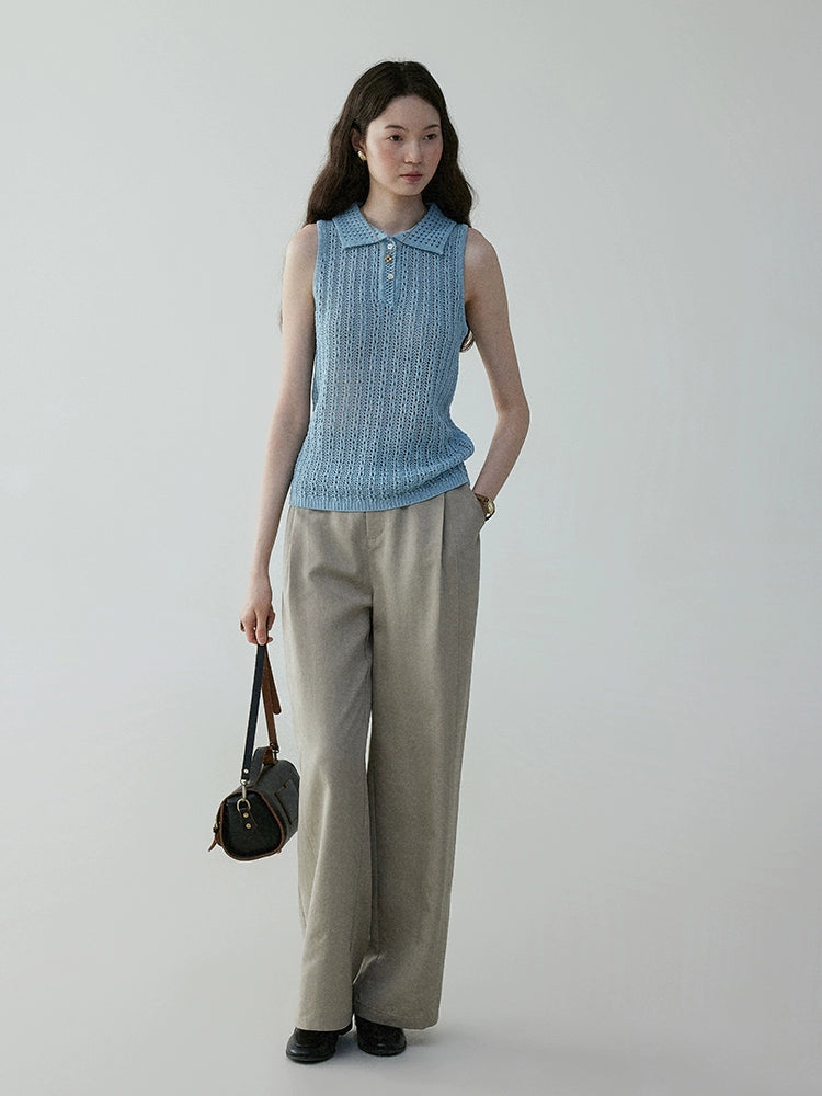 VOOE Temperament Lapel Hollow Knitted Vest