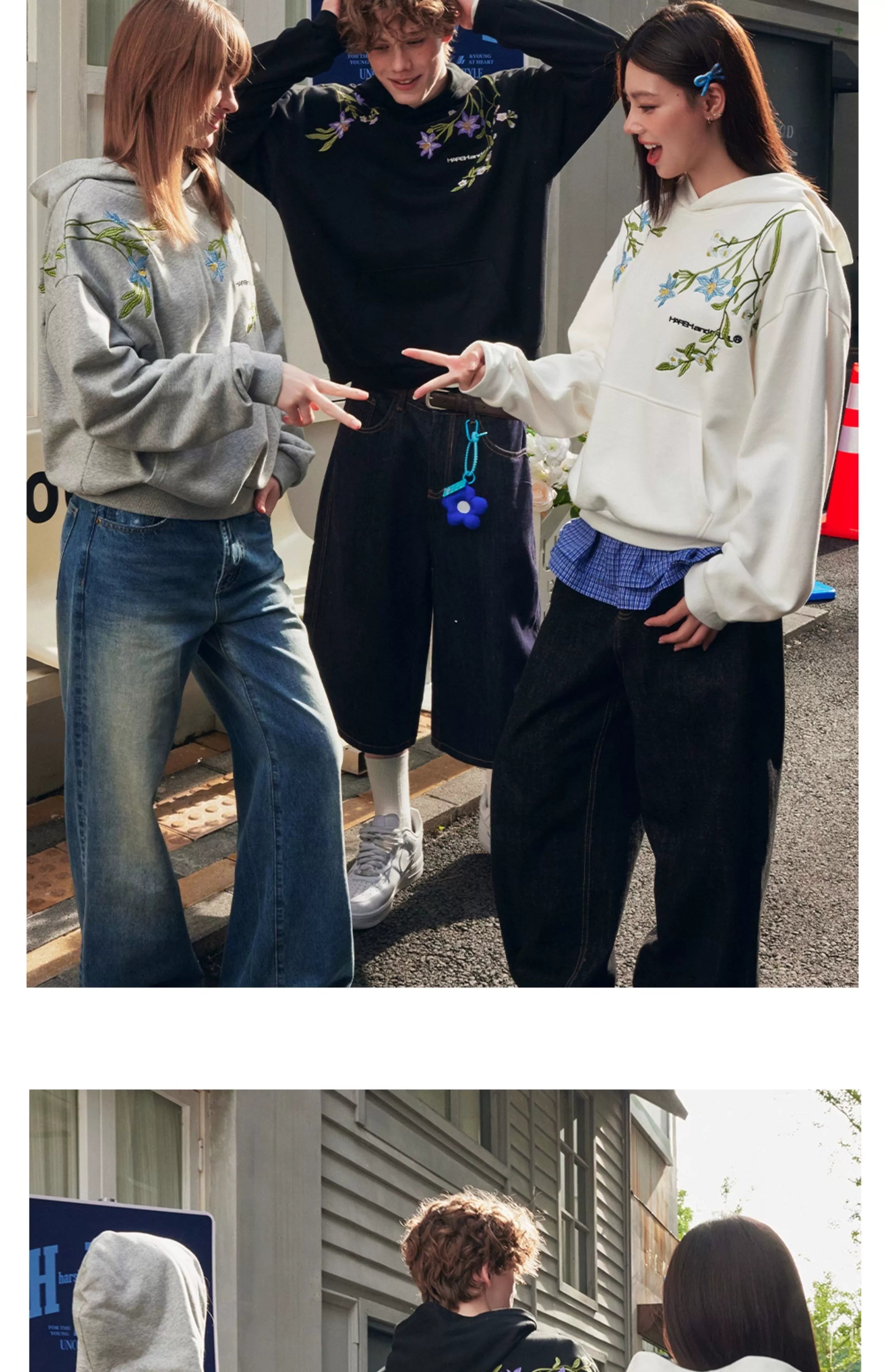 HACR Violet Flower Embroidered Hooded Sweater