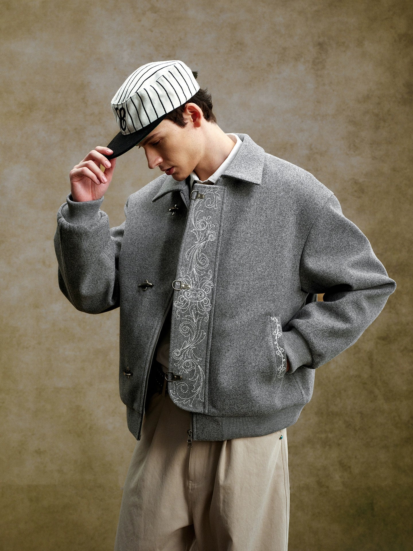 YADcrew Retro Casual Three-dimensional Line Loose Lapel Padded Jacket