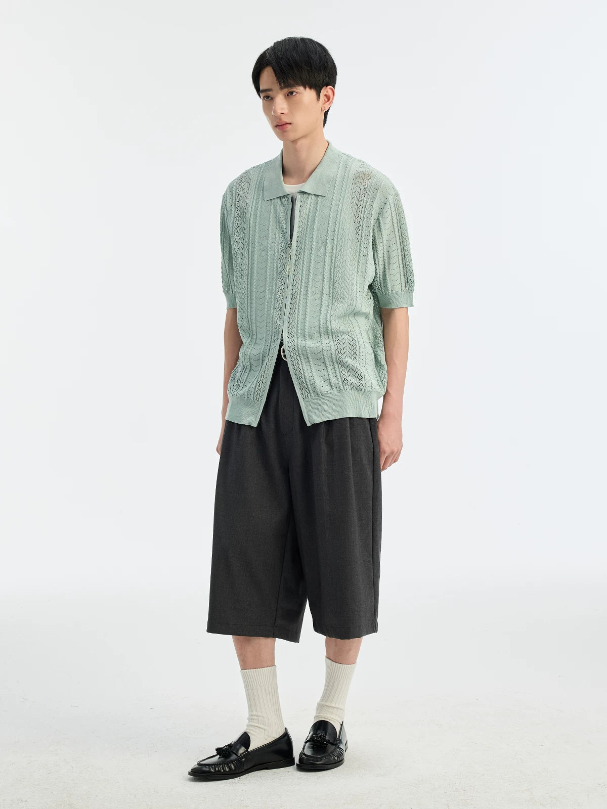 BUTTBILL Vintage Simple Double-pleated Cropped Pants