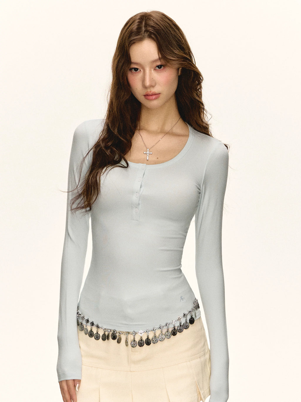 Ariseism Vintage Henry Collar Slim Fit Versatile Long Sleeve