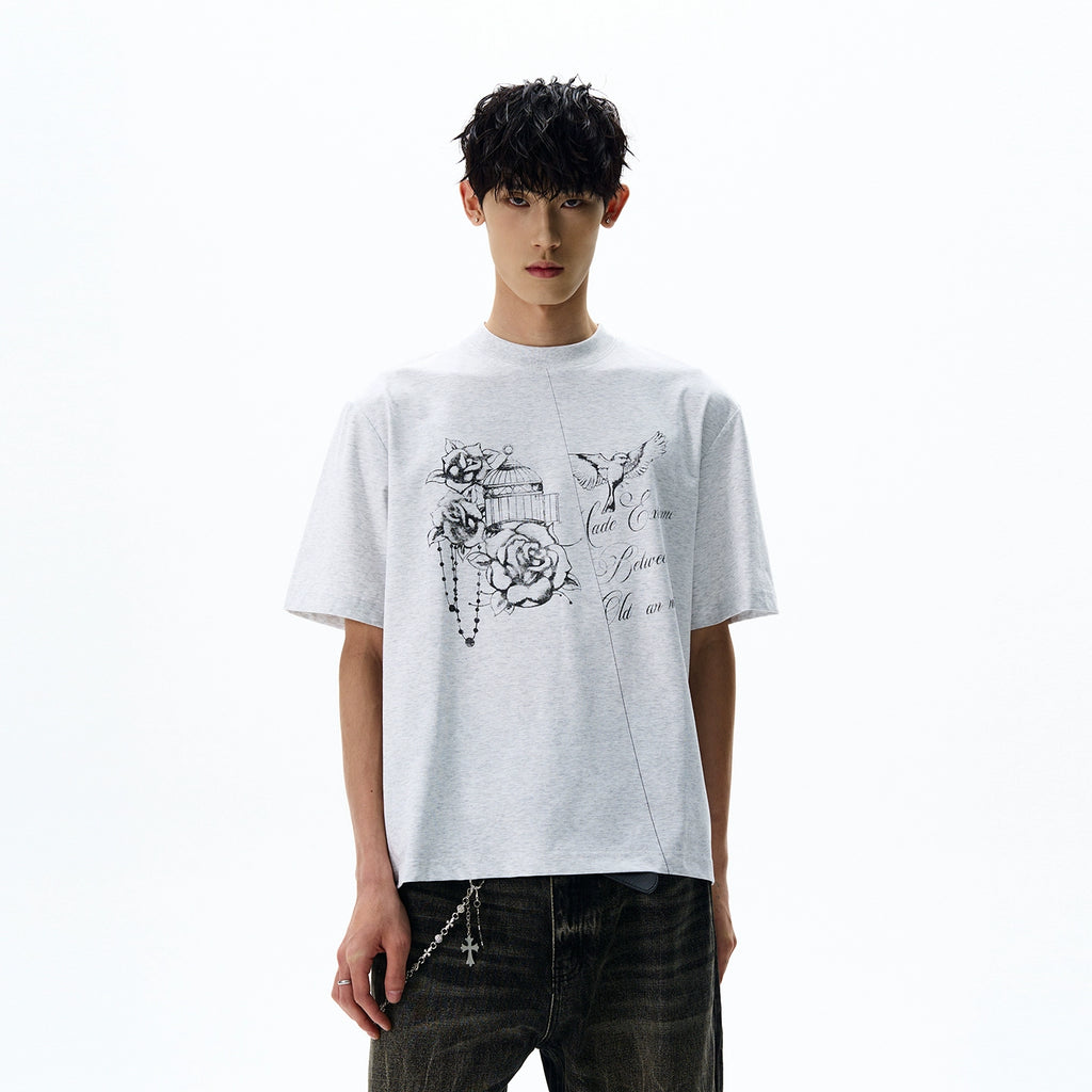 A PUEE Hand-painted Print Casual Loose and Versatile Tee