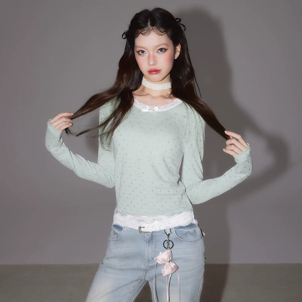 Imone Skinny Polka Dot Lace Long Sleeve