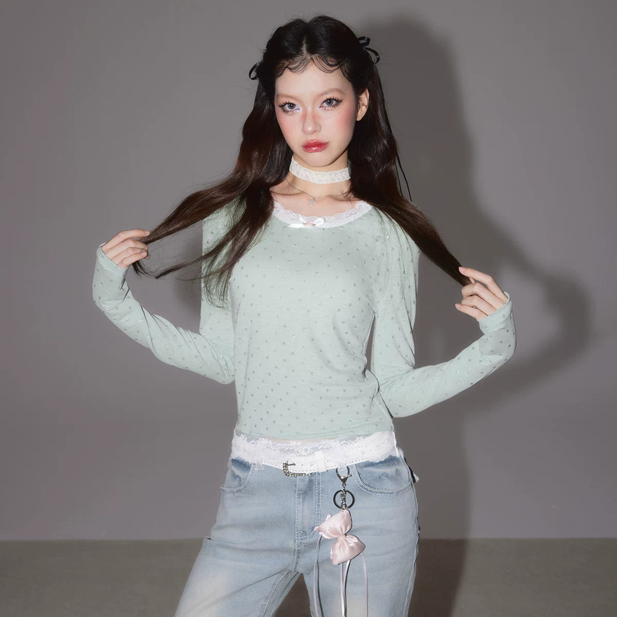 Imone Skinny Polka Dot Lace Long Sleeve