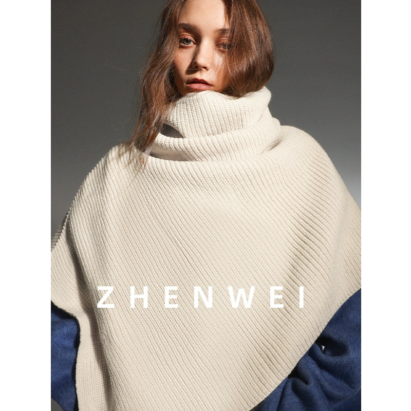 ZHENWEI Stand-up Collar Wide Cape Shawl Integrated