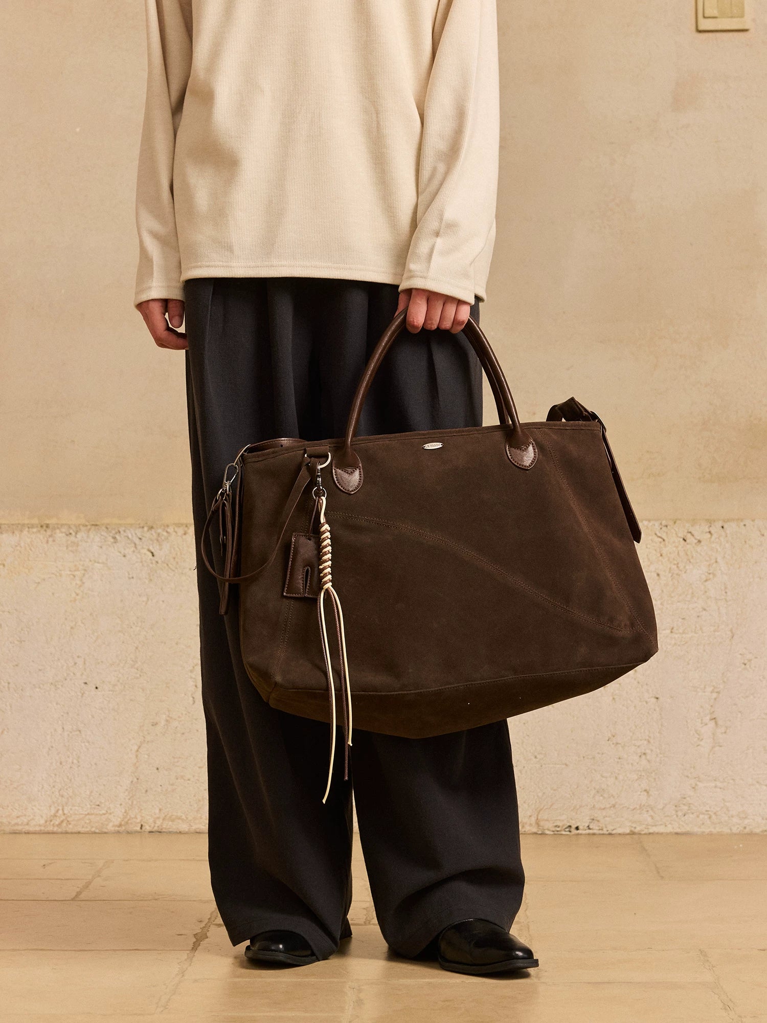 LR MADE Suede Handheld Oblique Span Tote Bag