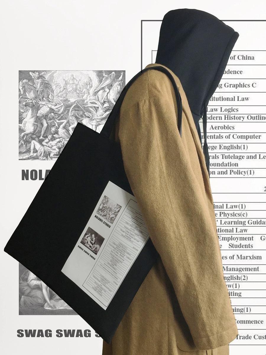 NOLABEL Simple Religious Contrasting Shoulder, Oblique Span Bag Label Canvas Bag