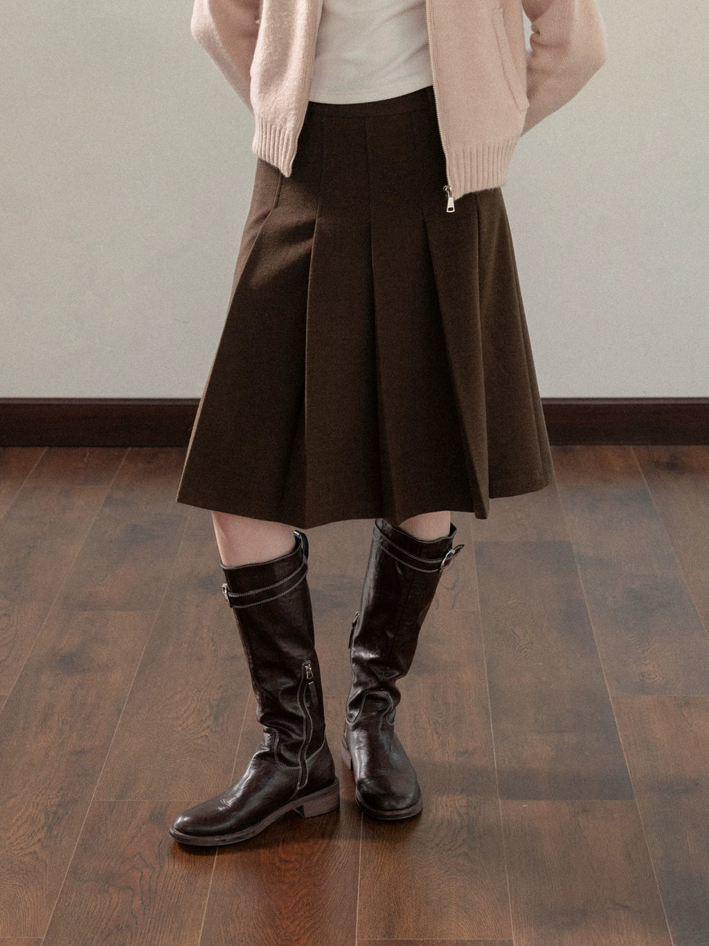 EGGKA Retro Polished High-waisted Woolen Skirt
