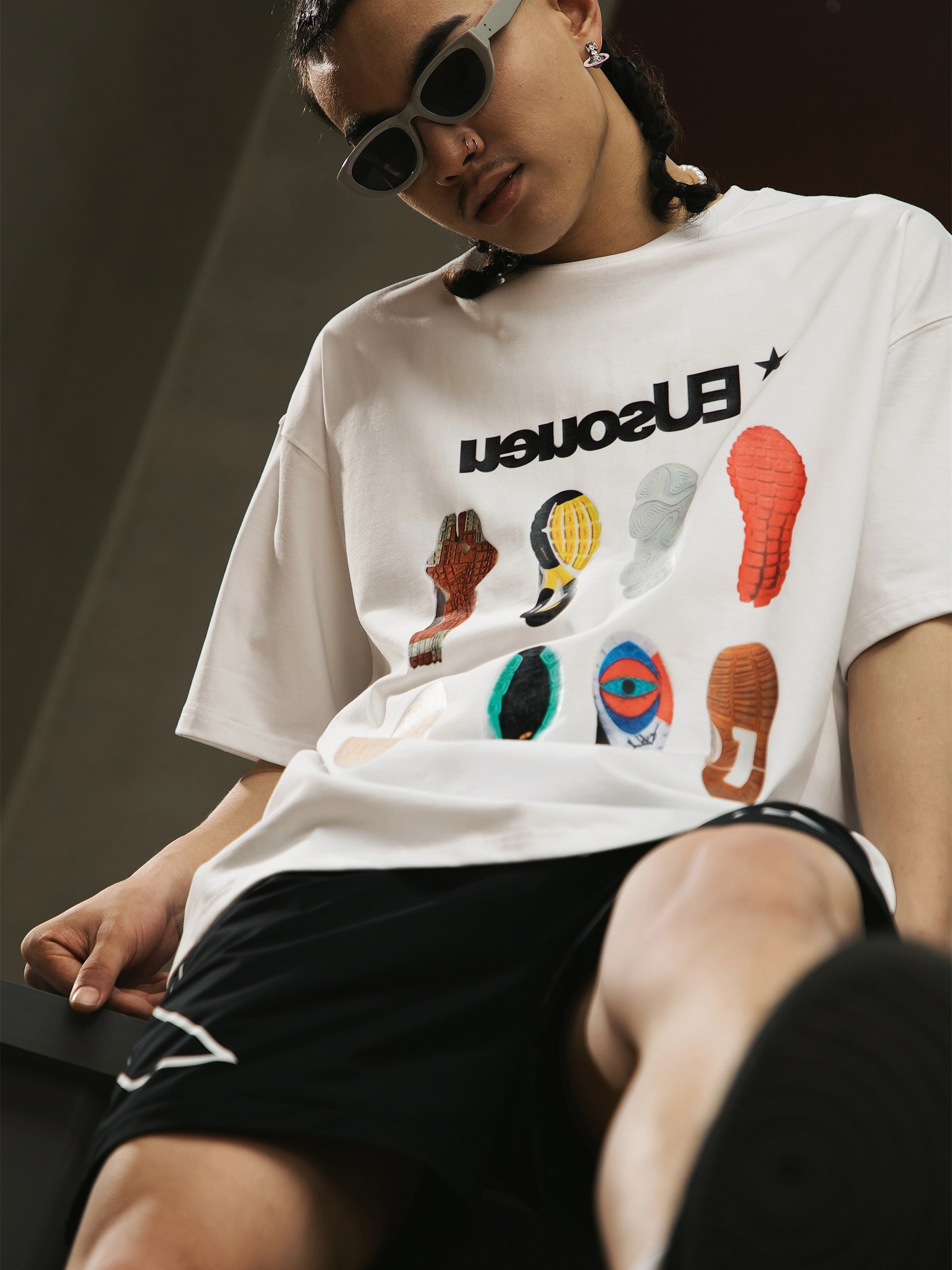 Eusoueu "retro Niche Design Heavy Round Neck Tee"