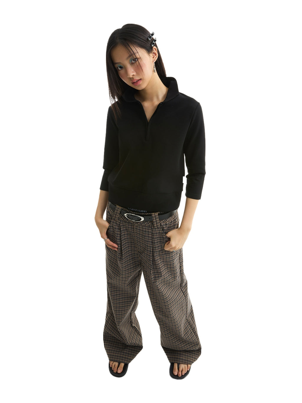 FUNKYFUN Checked Casual Straight Composite Trousers