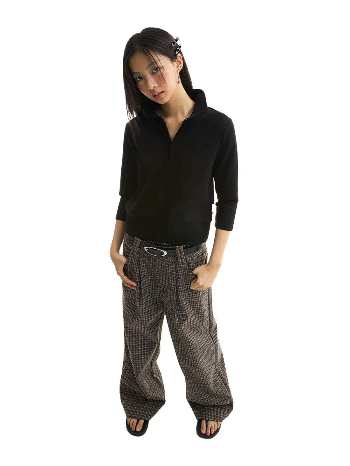 FUNKYFUN Checked Casual Straight Trousers