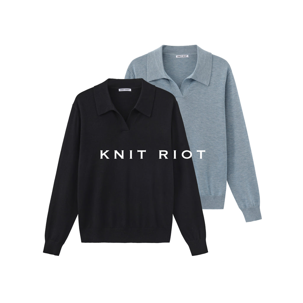 KNITRIOT Lapel Simple Polo Slack Knitted Long Sleeves