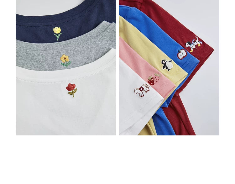 Kuose Crew Neck Embroidered Short Knitted Tee