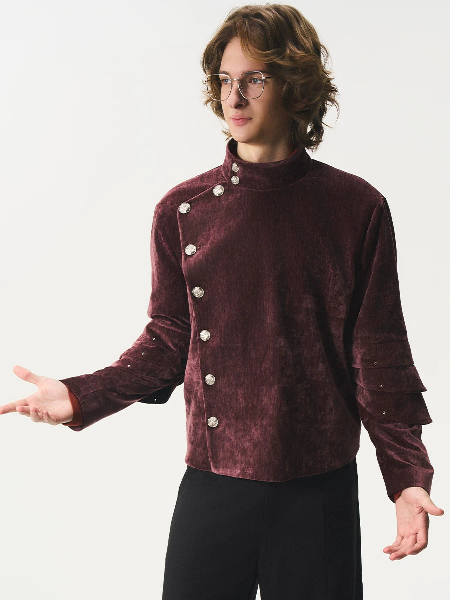 CNEW Vintage Metal Buckle Stand-Up Collar Fleece Jacket