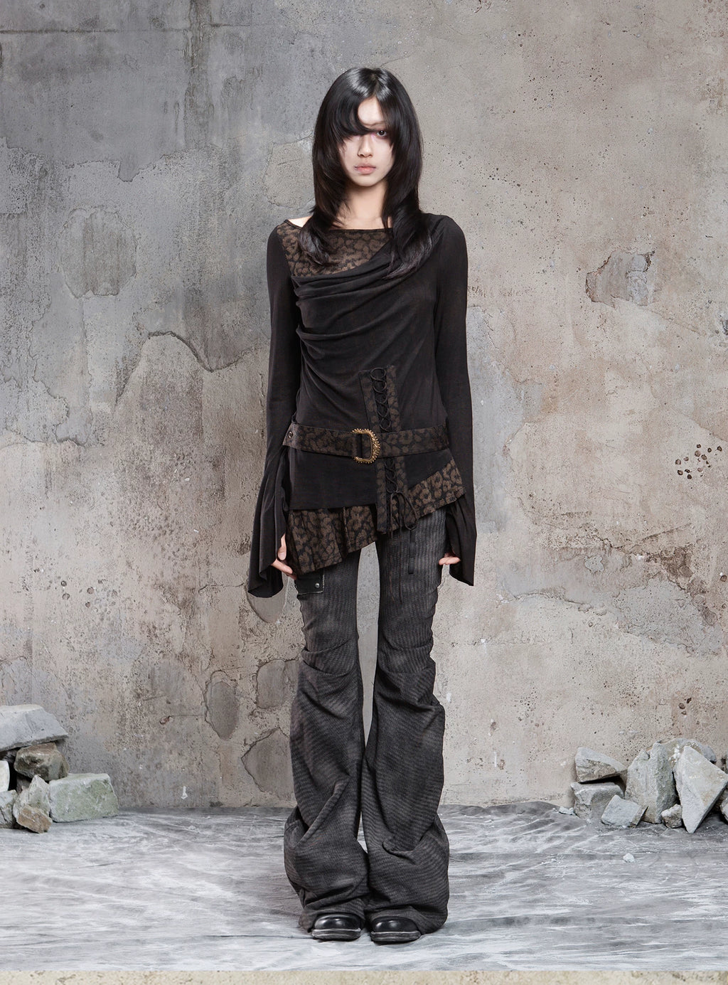 ARIADNAw Contrast Fake Two-piece Crew Neck Knitted Long Sleeves