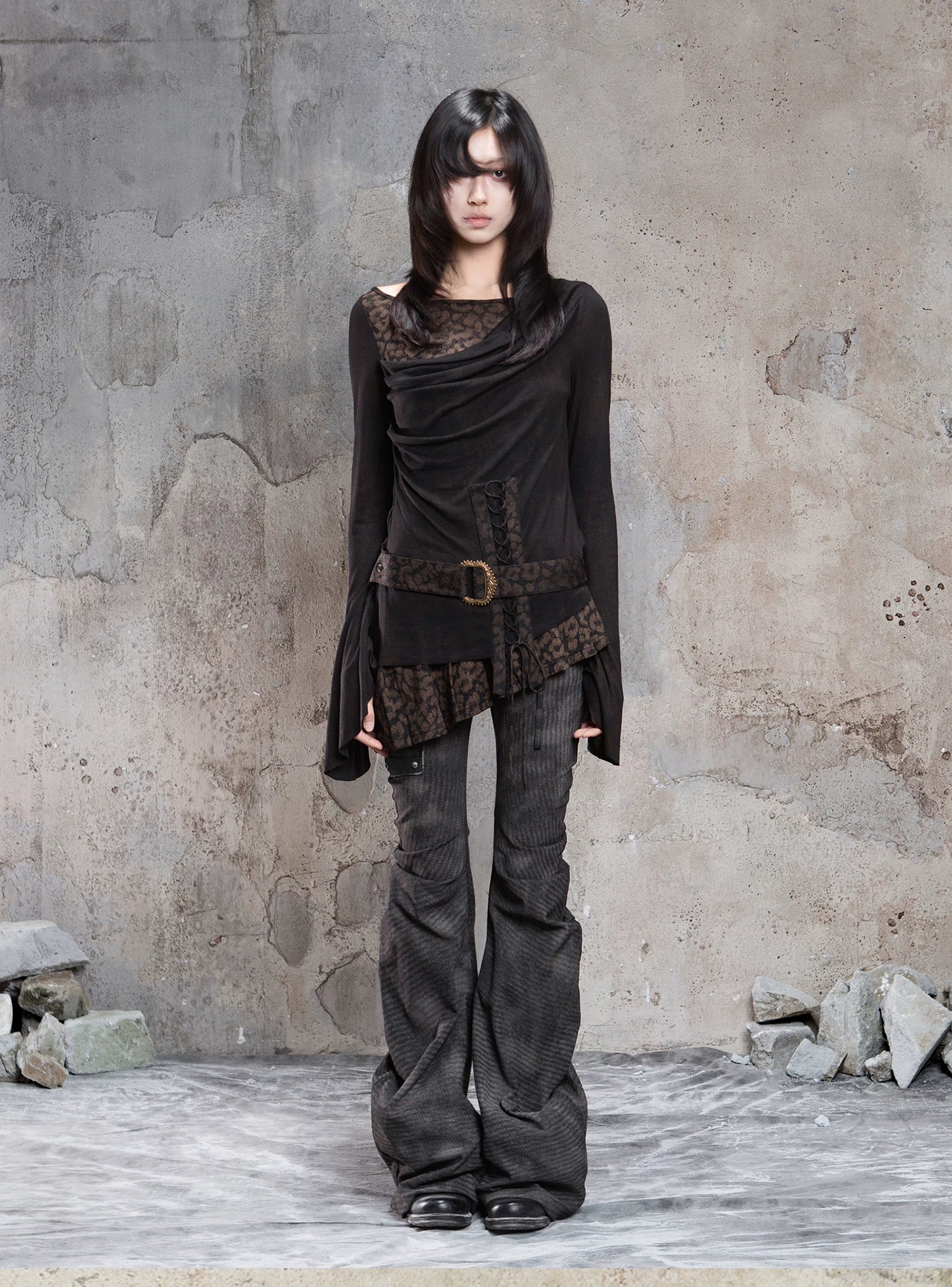 ARIADNAw Contrast Fake Two-piece Crew Neck Knitted Long Sleeves