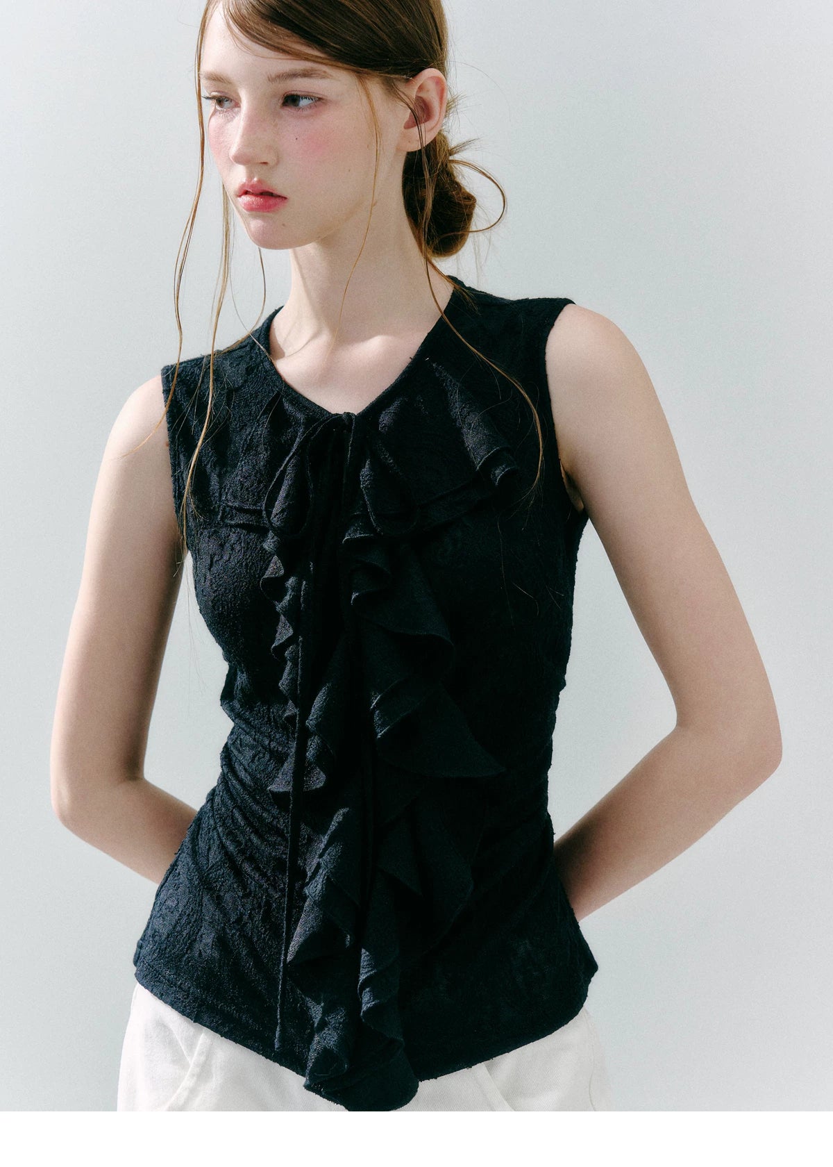 LOST FOREST Lace Lotus Leaf Slim Fit Vest
