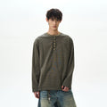 A PUEE Vintage Henry Collar Striped Long Sleeve