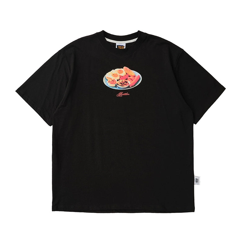 Battles Food Themed Retro Print Casual Tee