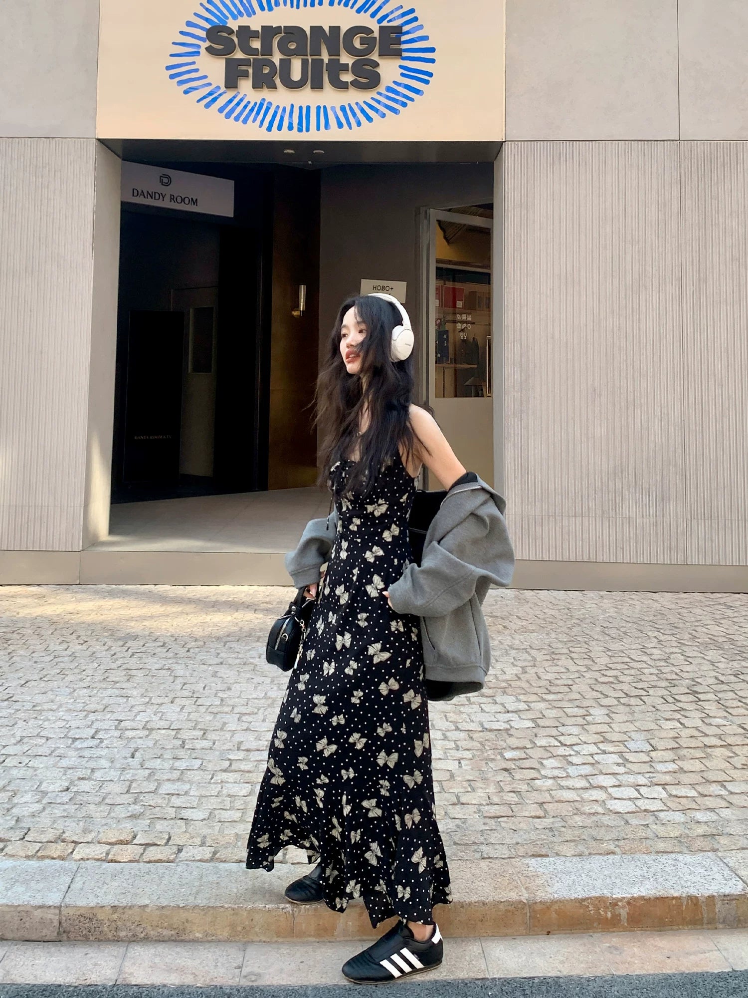 Pusumede Butterfly Print Suspender Dress