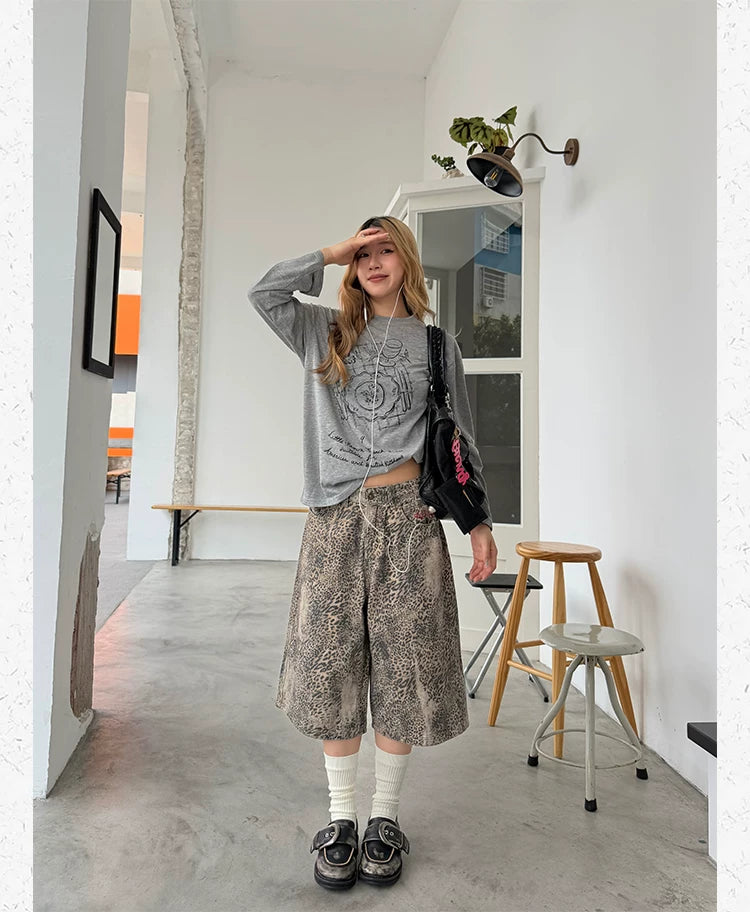 CCYE Leopard Print Worn Old Cropped Pants