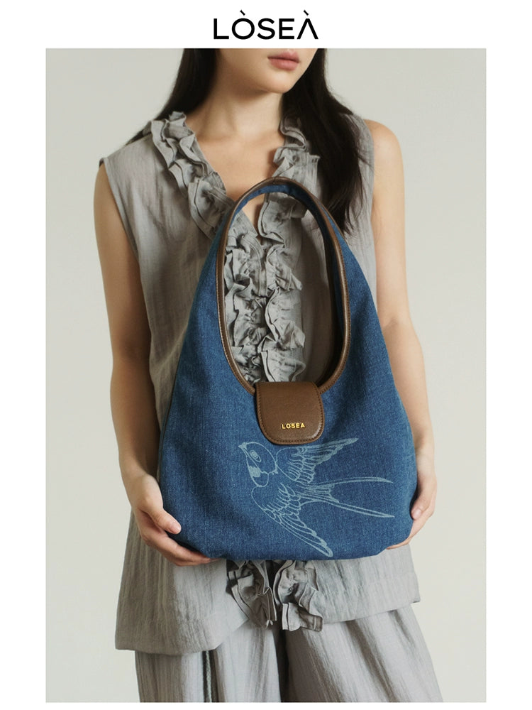 LOSEA New Chinese Denim Retro Shoulder Underarm Bag