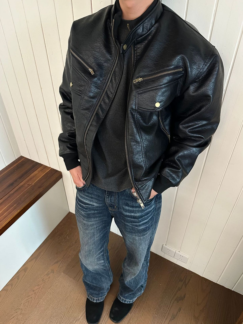 Eme Vintage Pu Leather Cotton Jacket