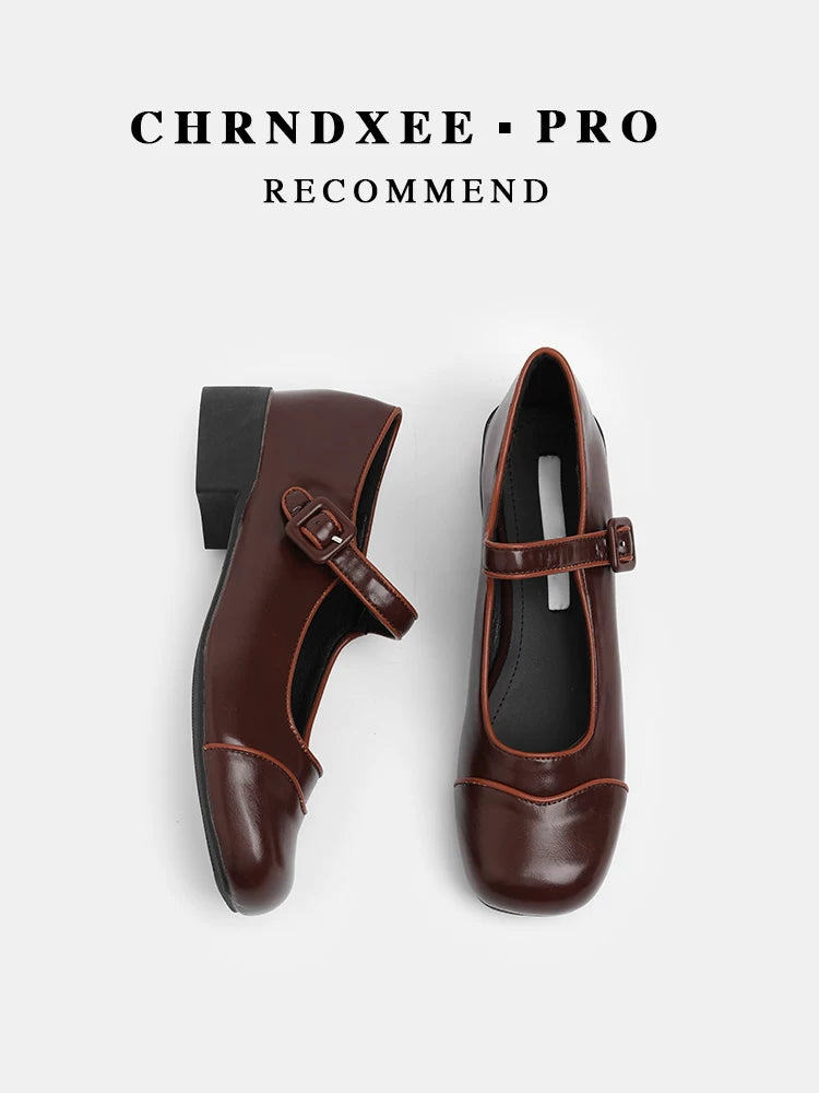 CHRNDXEE Retro Light Mouth Thick Heel Shoes