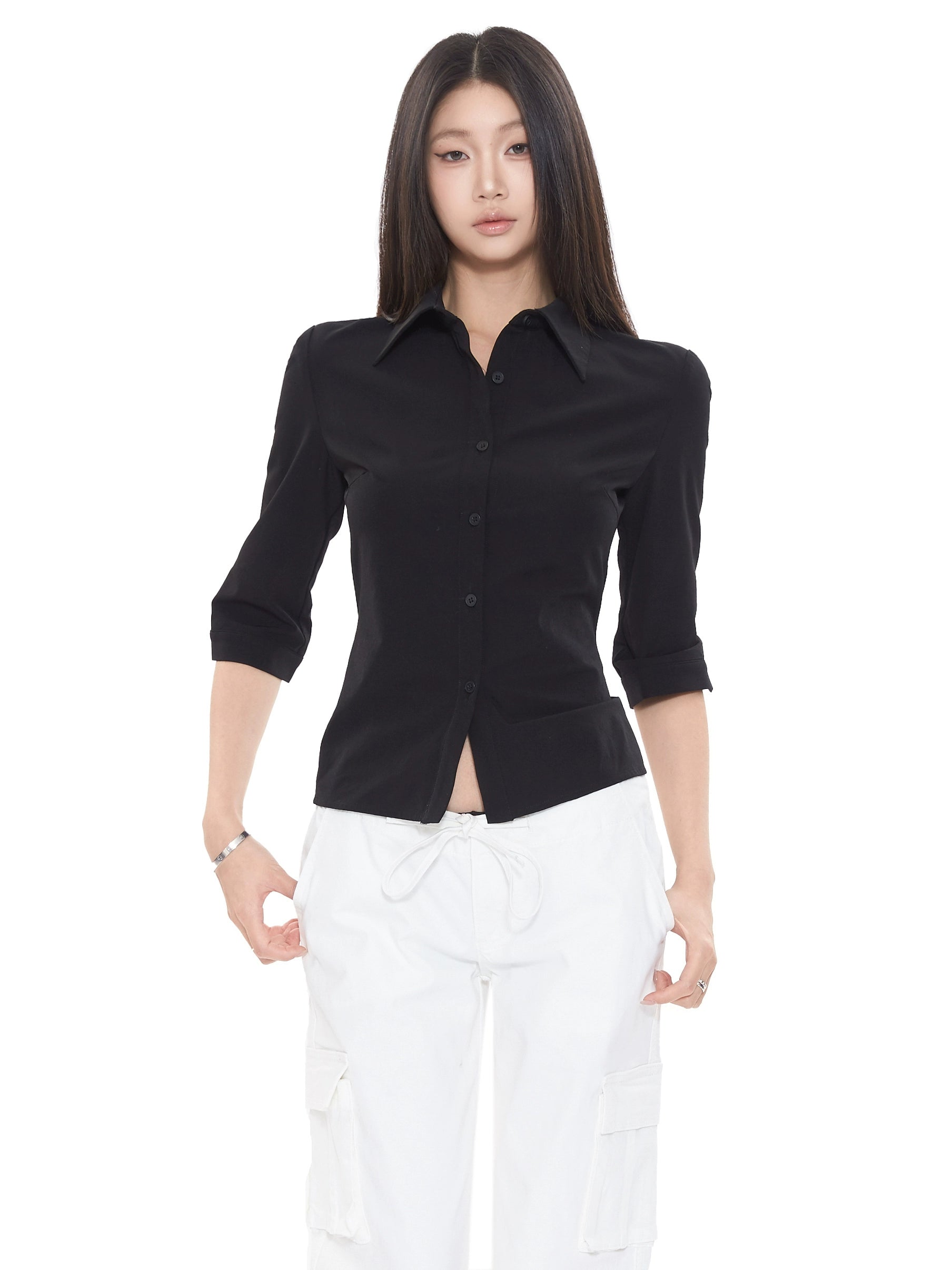 WITHMIN Slim-fit and Thin Temperament Shoulder Shirt