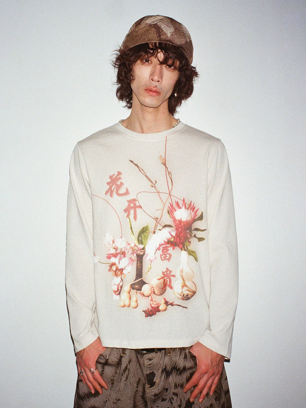 PHYS Chinese Floral Print Lazy Long-sleeved T-shirt