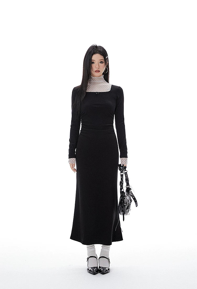 Imone Fake Two-piece Pleated Waist Mesh Splicing Dress