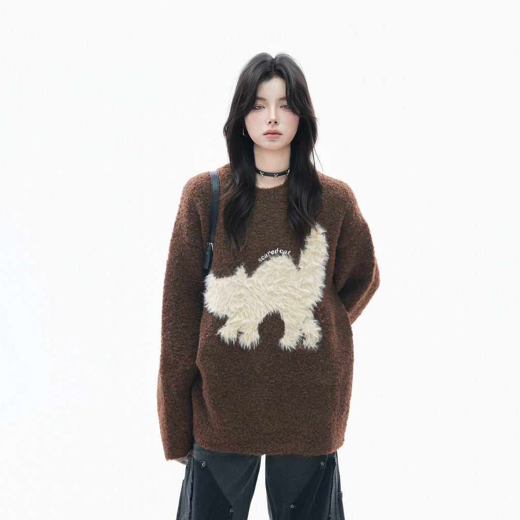 Zuocisankon Plush Cat Jacquard Sweater