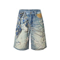 YADcrew Plaid Shirt Chain Print Denim Shorts