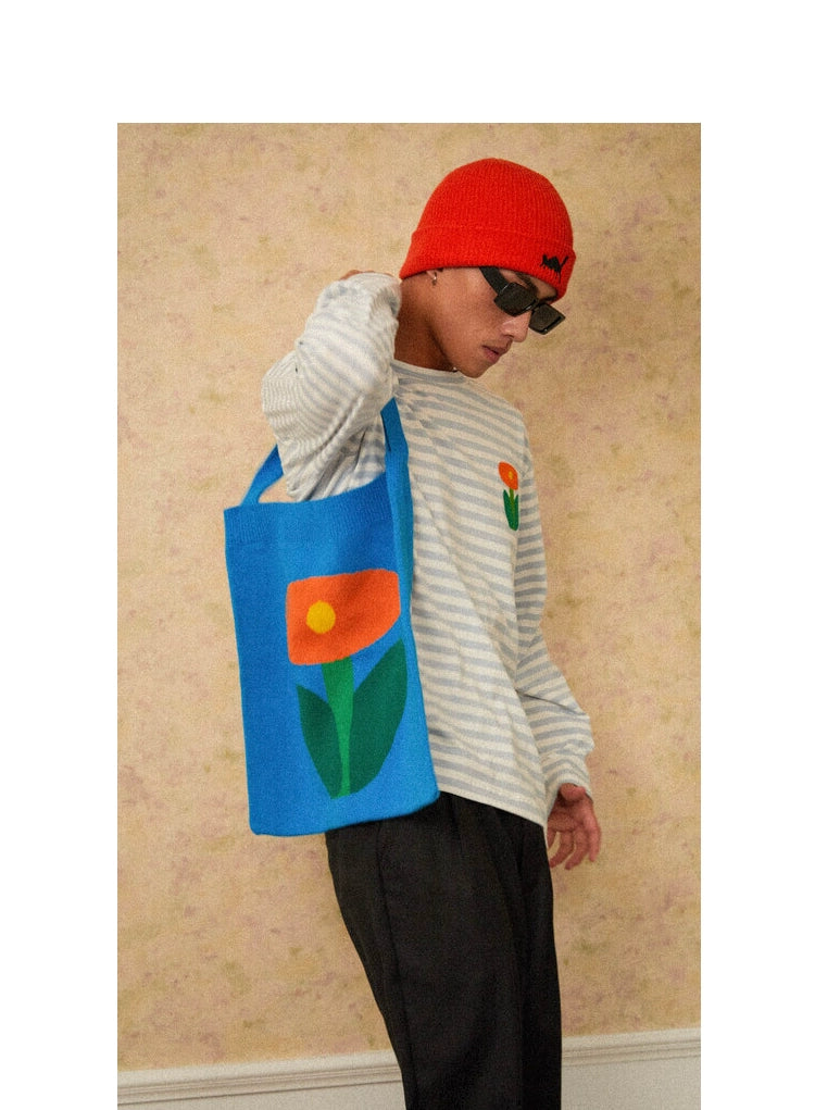 MoodLikeMe Small Flower Knitted Tote Bag