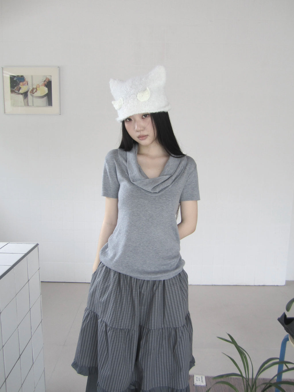 Ang: Project Retro Simple Elastic Slim Knitting Tee