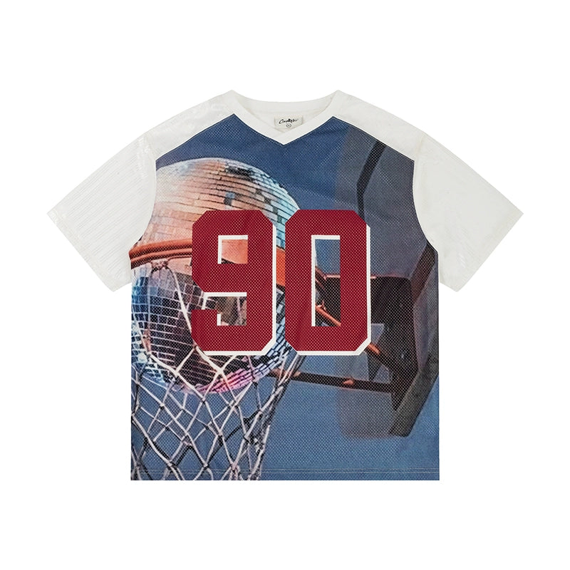 CoosRetro Vintage Street Print V-Neck Jersey Tee