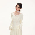 Imone Slightly Transparent Hole V Neck Waist Thin Long Sleeve