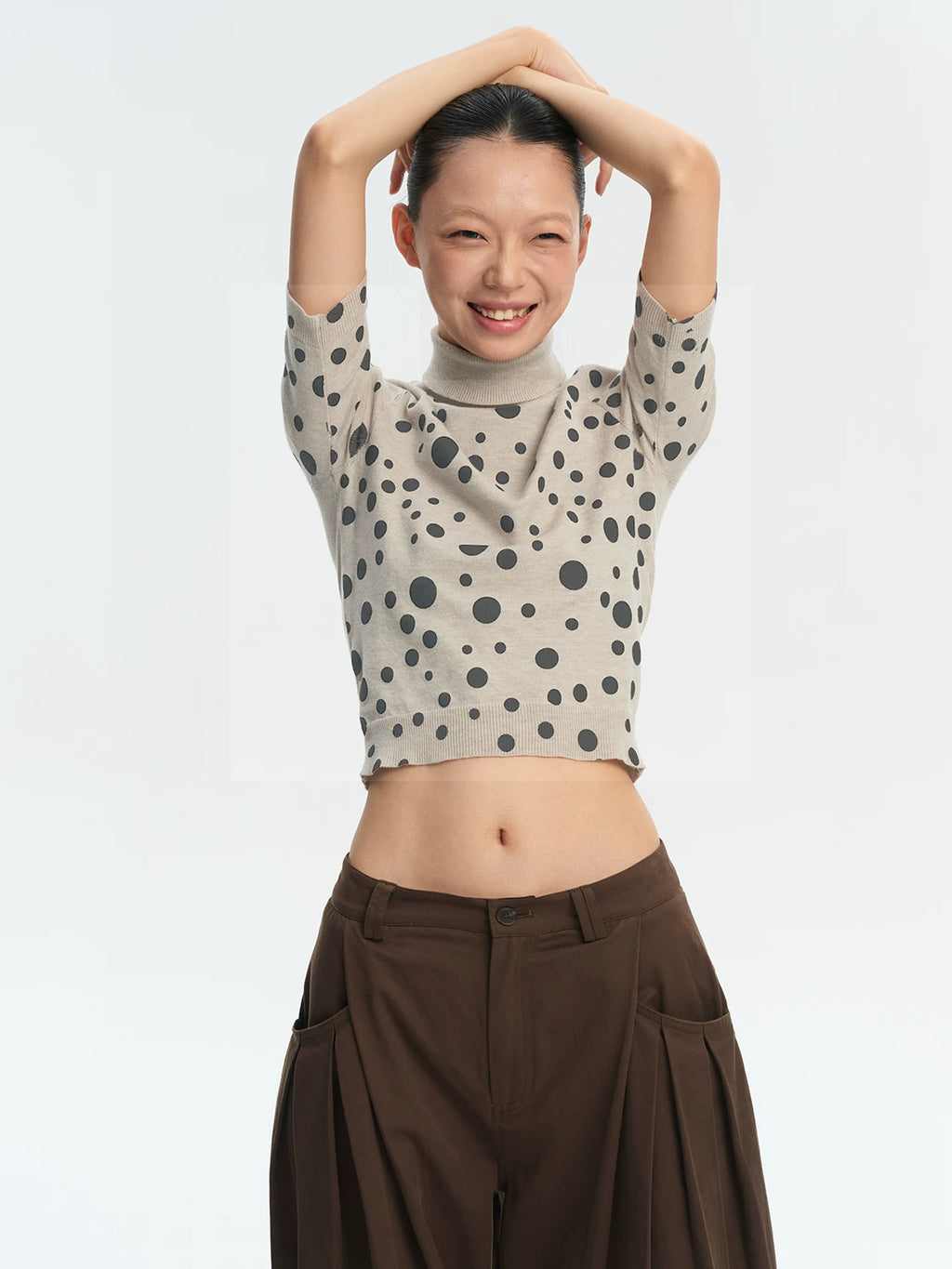 LINY LIBERTY Vintage Irregular Polka Dot Print Turtleneck Tee