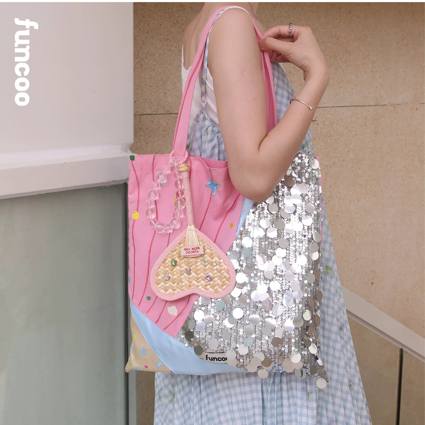 FUNCOO Sequined Embroidered Patchwork Versatile Canvas Shoulder Bag