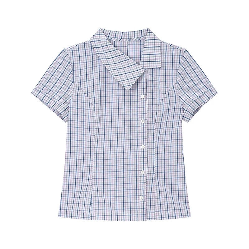 KANO Large Neck Diagonal Plaid Shirt