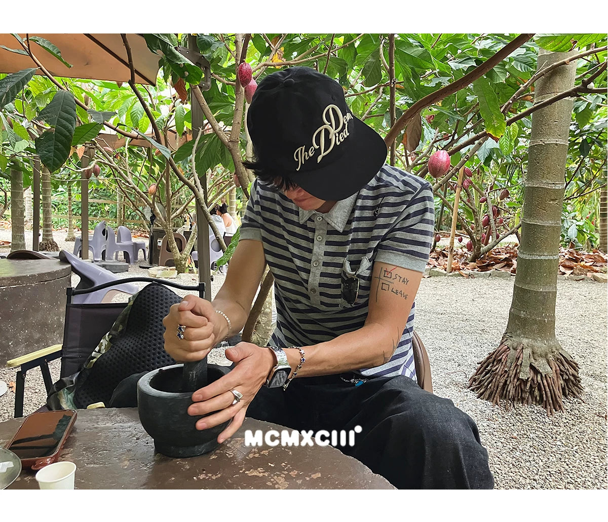 McXMCII Striped Front Shoulder Slim Polo Tee