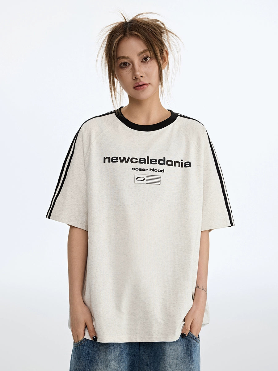 SOSER Retro Contrasting Splicing Letter Print Tee