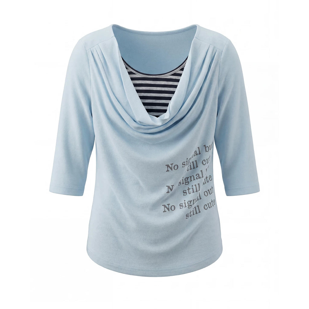 JIKOO Fake Two-piece Striped Splicing Slim Tee