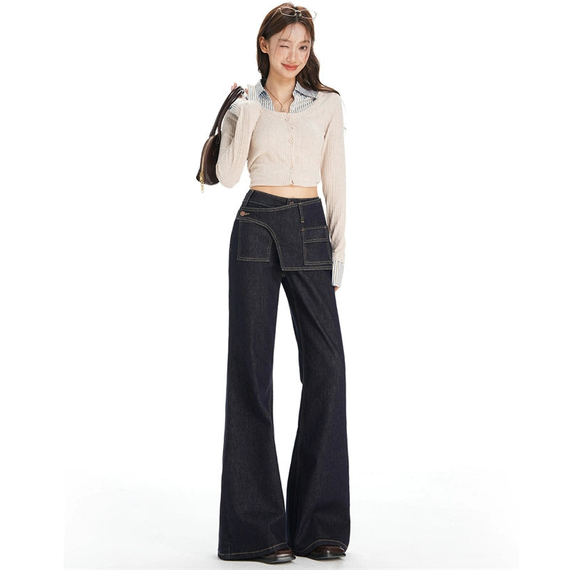 KPSR Retro Asymmetric Waist Seal Micro-pull Jeans