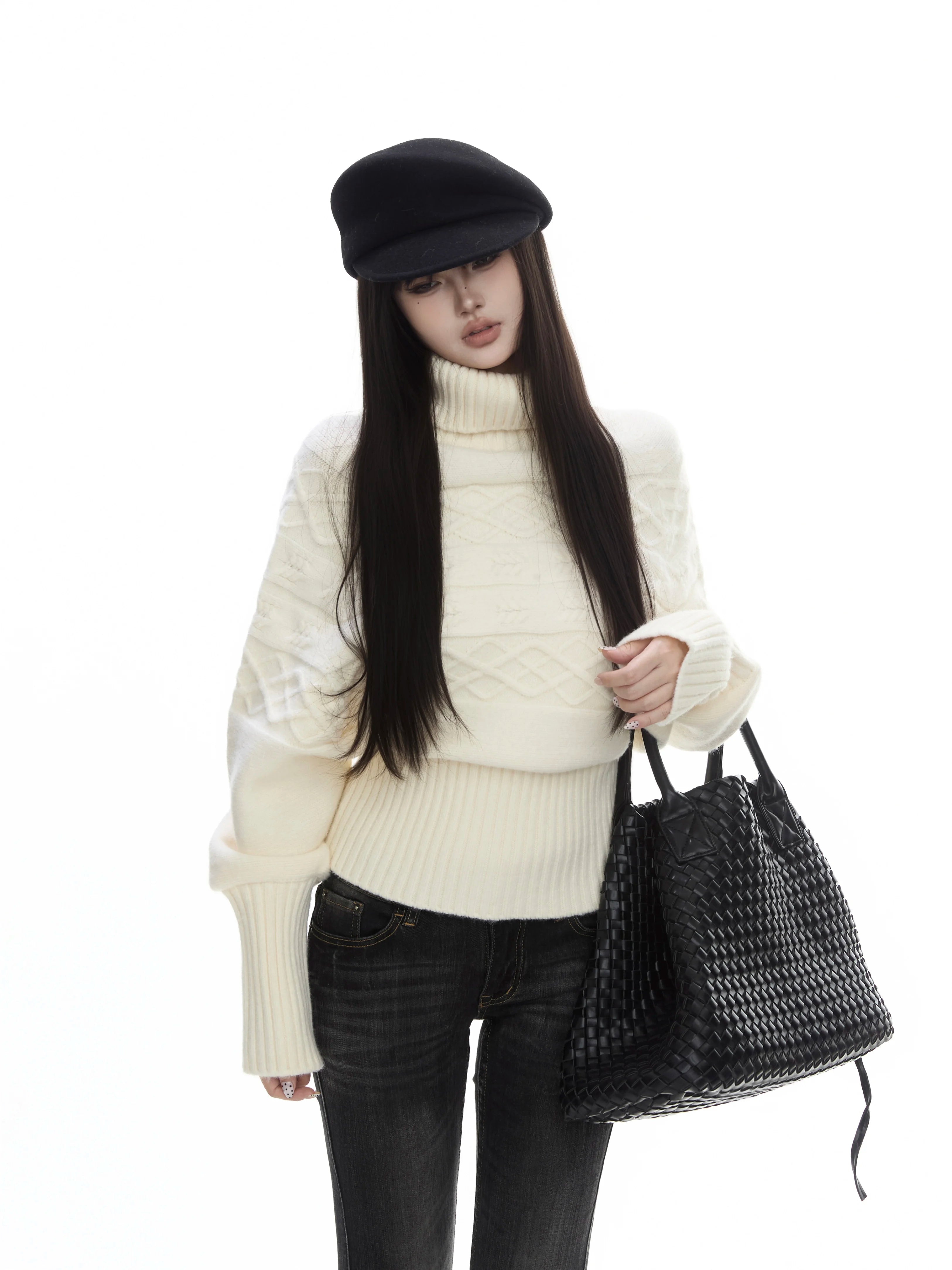 WITHMIN Turtleneck Loose and Thin Versatile Pullover Knitted Sweater