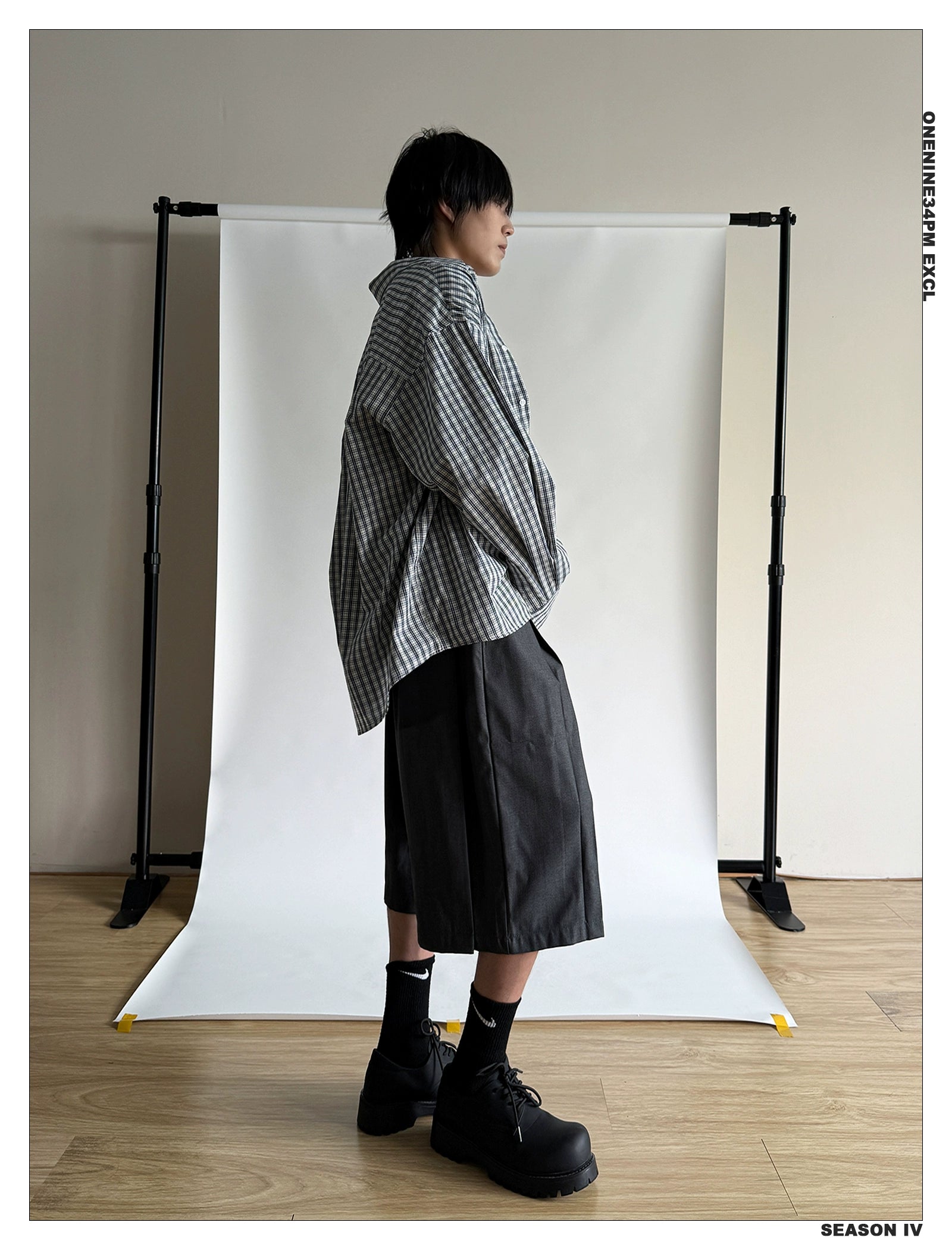 ONENINE34PM Fine Plaid Loose Lazy Long-sleeved Shirt