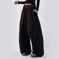 SAMUSAN Ribbon Checked Waist Stitched Wide-leg Slacks